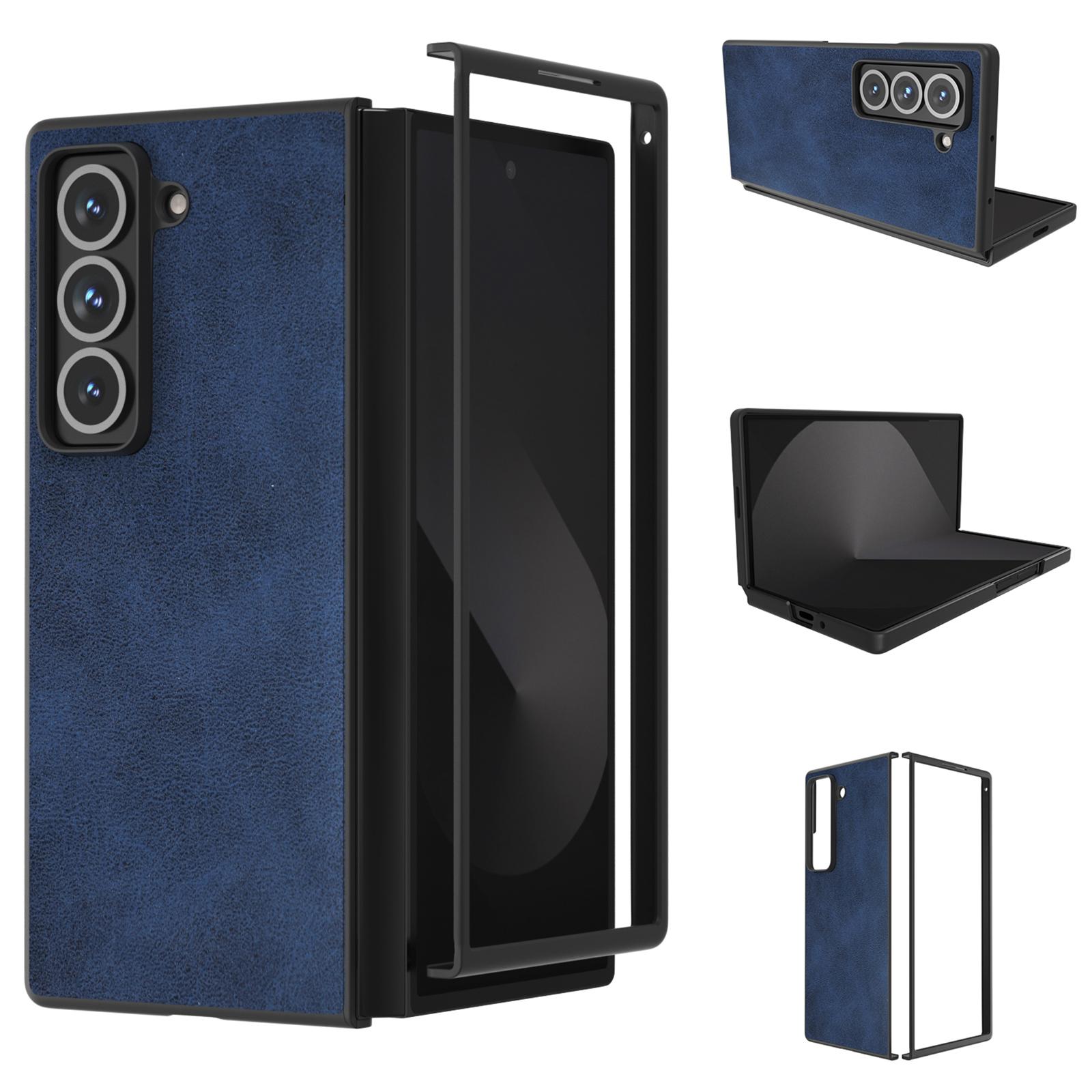 

For Samsung Galaxy Z Fold Special Case Cowhide Texture Hard PC+PU Protective Phone Cover Blue