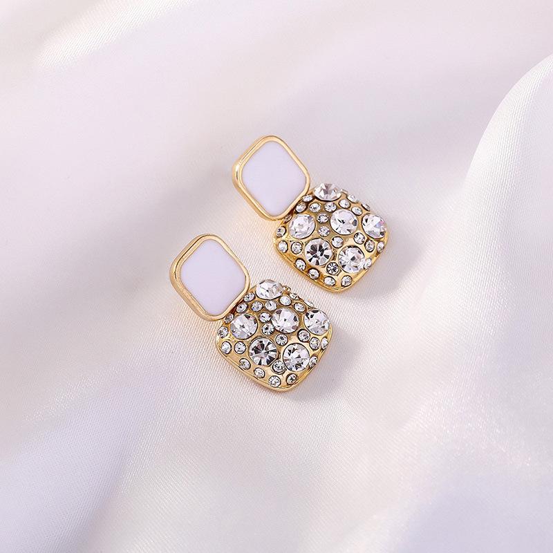 Luxury Rhinestone Geometric Square Enamel Drip Earrings