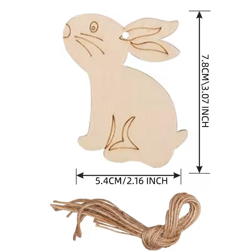 10pcs Wooden Rabbit Pendants Easter Egg Hanging Ornament For Happy Easter Home Party Decoration Kids DIY Painting Gifts Supply