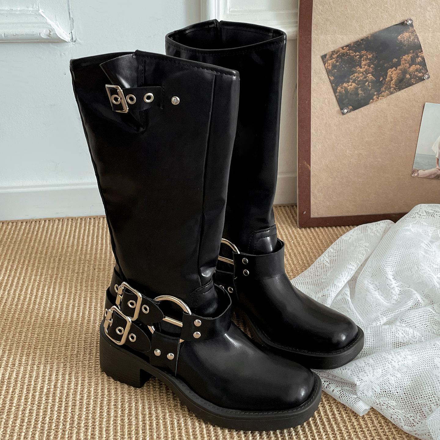 

Black British style thick heel heightening boots women s boots 2025 new autumn retro thin western knight boots 40 чорний