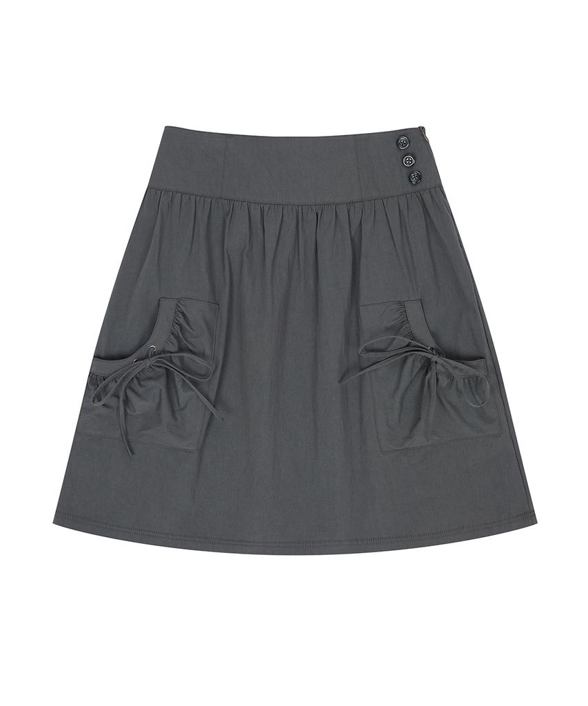 Love Is True El Pocket Shirring Midi Skirt(Charcoal)