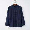 Men’s Chinese Cotton Linen Tang Suit Long Sleeve Frog Button Kung Fu Shirt - Hanfu Zen Meditation Top for Middle-Aged & Elderly (Spring)