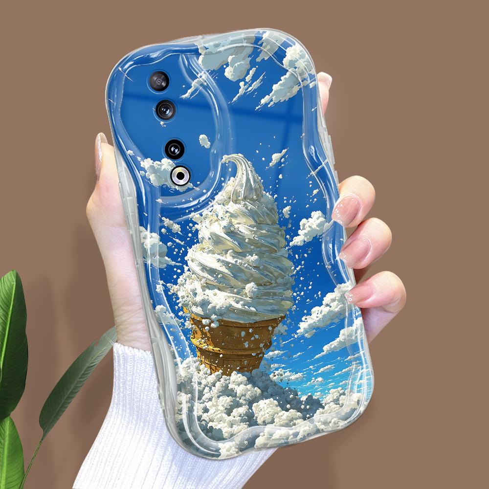 Roztomilý kreslený vzor krémová textura pouzdro vlnitý okraj měkký silikonový kryt pouzdro na telefon pro Huawei Honor Infinix Tecno iPhone