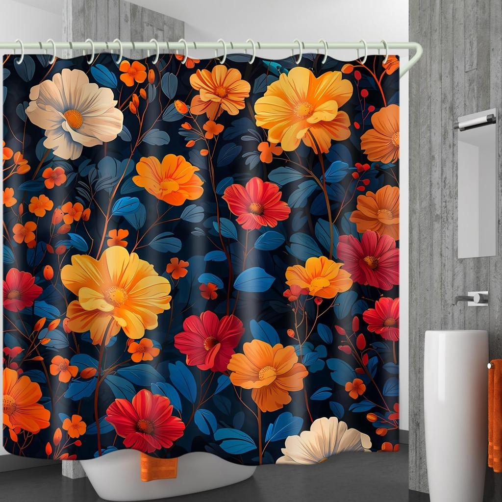 Bathroom Uses Vivid Colorful Flower 3D Shower Curtain, Luxury Bathtub Standard Shower Curtain, Waterproof and Bright Fabric Show