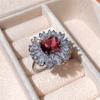 Deluxe Floral Red AAA Cubic Zirconia Gem Ring for Women's Shining Anniversary Party Gift Premium Women's