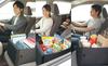 Folding car passenger seat storage box that doubles as a cushion