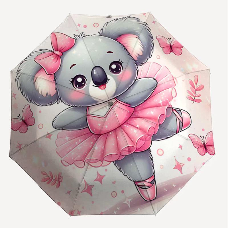1pc Koala Ballerina Automatic Open/Close Umbrella Compact Folding Umbrella with 8-Rib Shaft for Women/Men, Portable Travel Umbrella,1152S