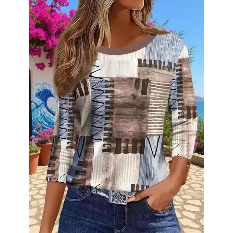 Color Block Striped Crew Neck Long Sleeve T-Shirt Slim Fit Casual Top Daily Wear