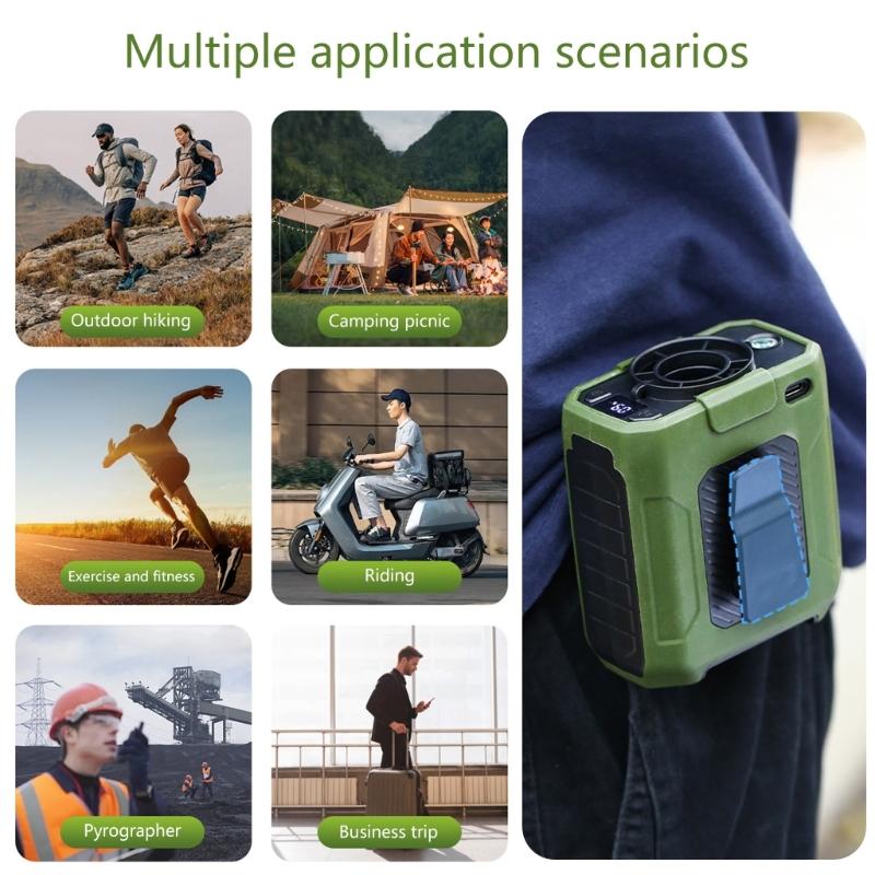 Portable Waist Clip Fan Rechargeable Air Conditioner Coolers 5 Speed Adjustment Outdoor Cooling Fan with LED Flashlights
