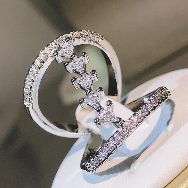 925 Silver Geometric Zircon Ring Ladies Party Jewelry Irregular Ring "Z" Unisex Wedding Cookic Jewelry Gift