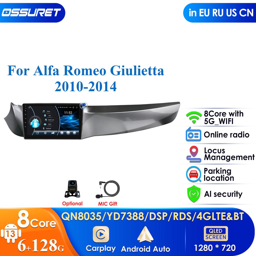 OSSURET Carplay 2din Android13 Autoradio für Alfa Romeo Giulietta 2010 - 2014 Kastenwagen GPS Navigation Head Unit Carplay 4G RDS DSP Intelligentes Stereo
