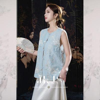 JK&JS New Chinese Style Embroidered Viscose Linen Vest Top