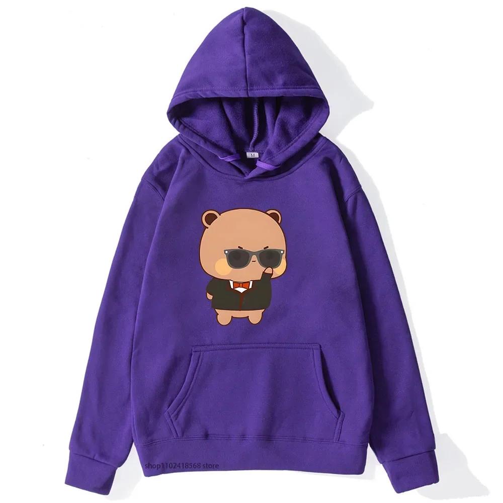 Red Flower From Panda BuBu To Bear DuDu Hoodie Cute Baby Bears Sweatshirts Couple Clothes Women's Streetwear