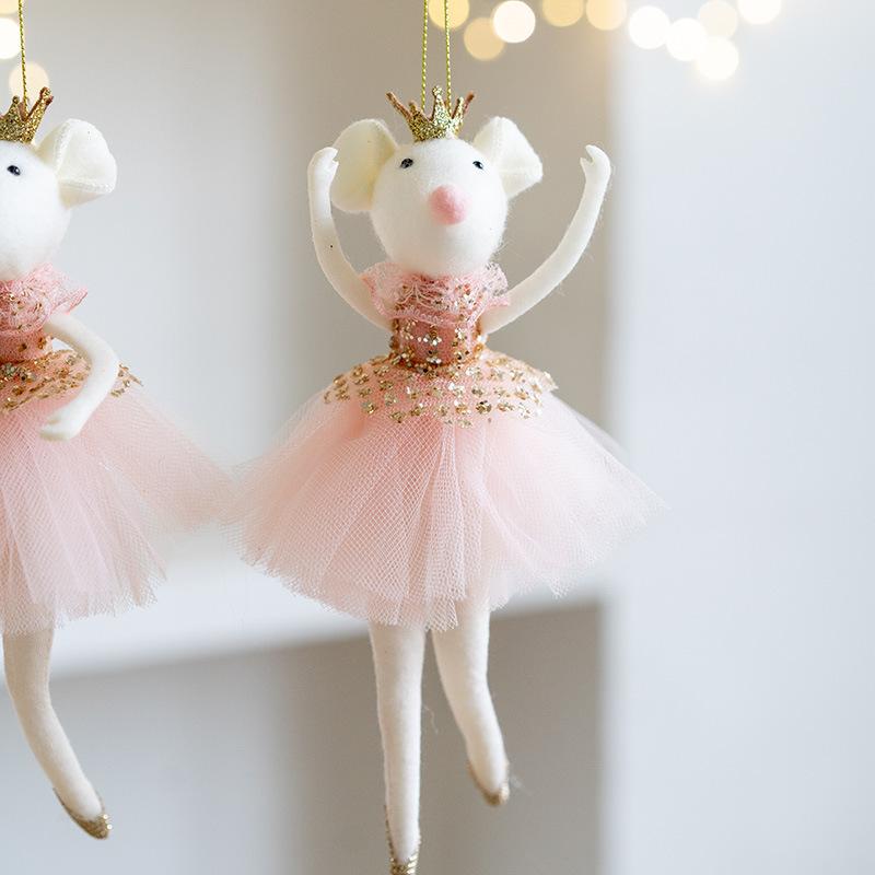 1PC Pink Mesh Skirt Gold Crown Mouse Small Pendant Creative New Year Christmas Mouse Decoration Christmas Decoration  Christmas Tree Ornament