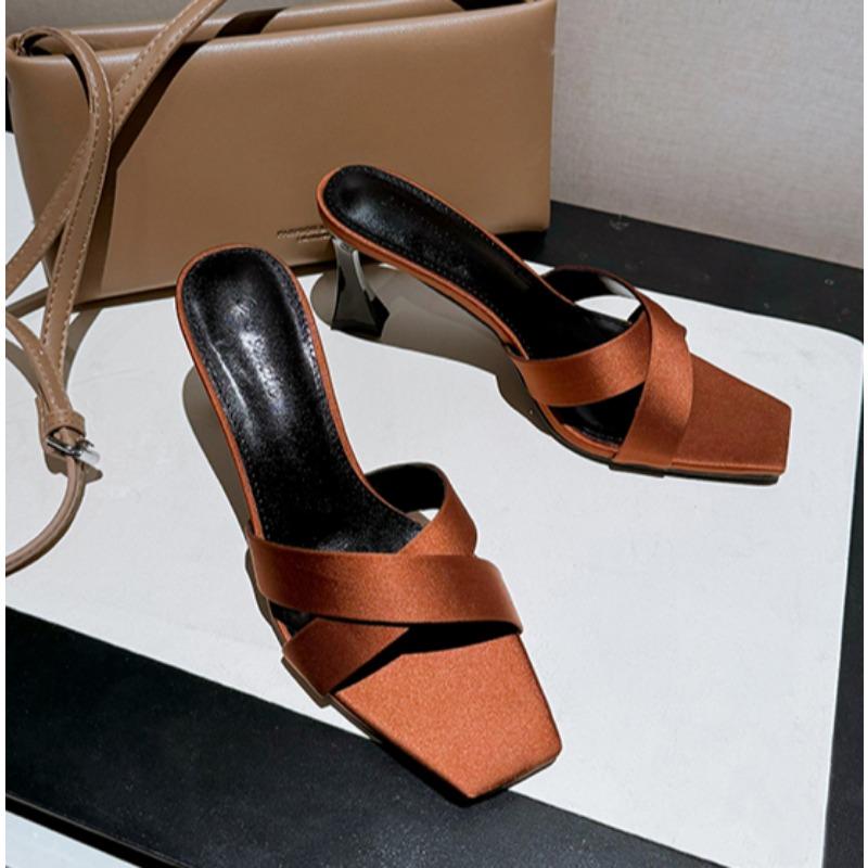 

Fashion 2025 New Luxury Women s Sandals Sexy Dress High Heels Daily Office Party Open Toe Women s Sandals Square Head Women s Shoes 40 коричневый
