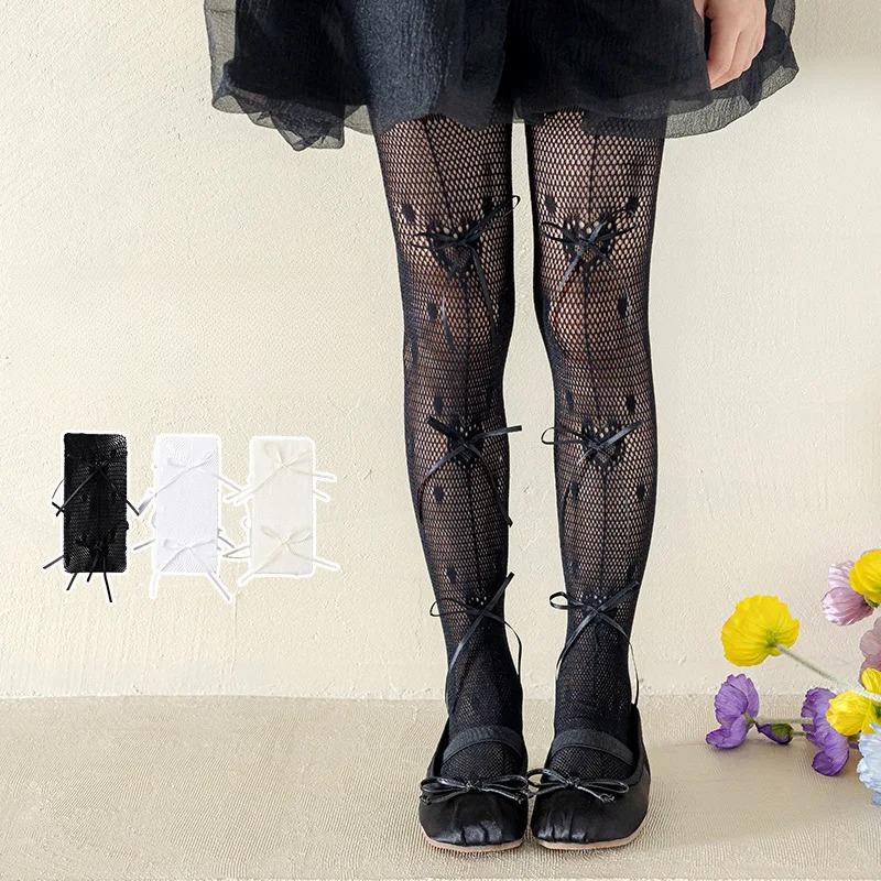 Summer Thin Baby Tights for Girl Mesh Hollow Breathable Pantyhose Bow Ribbon Heart Korean Fashion Kids Legging Stocking Sock
