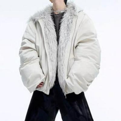 Herren Kurzmantel mit Pelzkragen, Baumwollwattierung - Dick, Patchwork-Design für Herbst und Winter