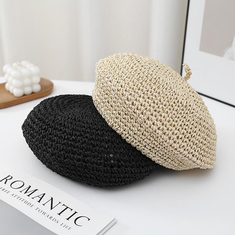 Summer Straw Berets for Women Ins Popular Straw Crochet Fashion Sun Hat Female Cool Cap Outdoor Travel Hat Boina Gift