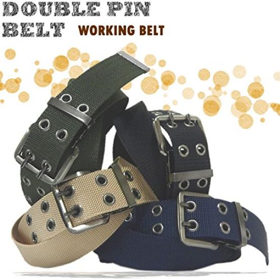 Double Pin Work Belt Wide Fits Waist up to 110cm Moss (WP-40) 3.8cm / (4 Colors Black, Beige, Navy, Green)