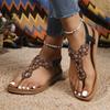 Fashion Women Flat Sandals Bohemian Style Flowers Decor Women Shoes Summer 2025 Clip Toe Non Slip Beach Shoes Plus Size Slip On Sandles