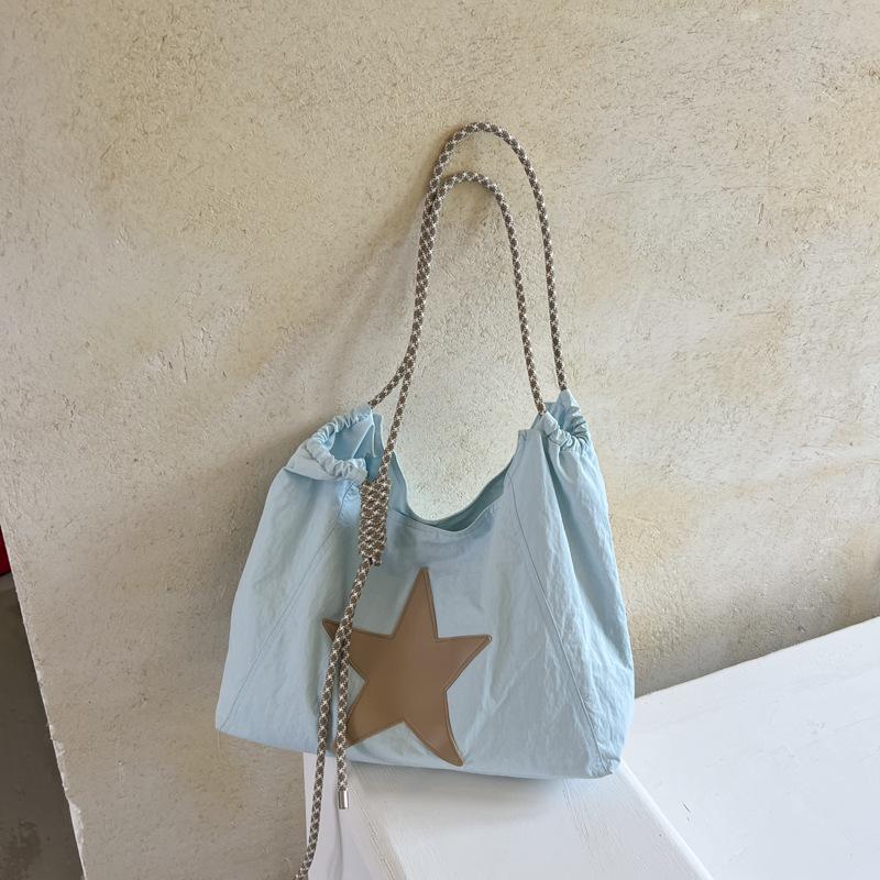 New Women's Large Capacity Nylon Tote with Star Drawstring