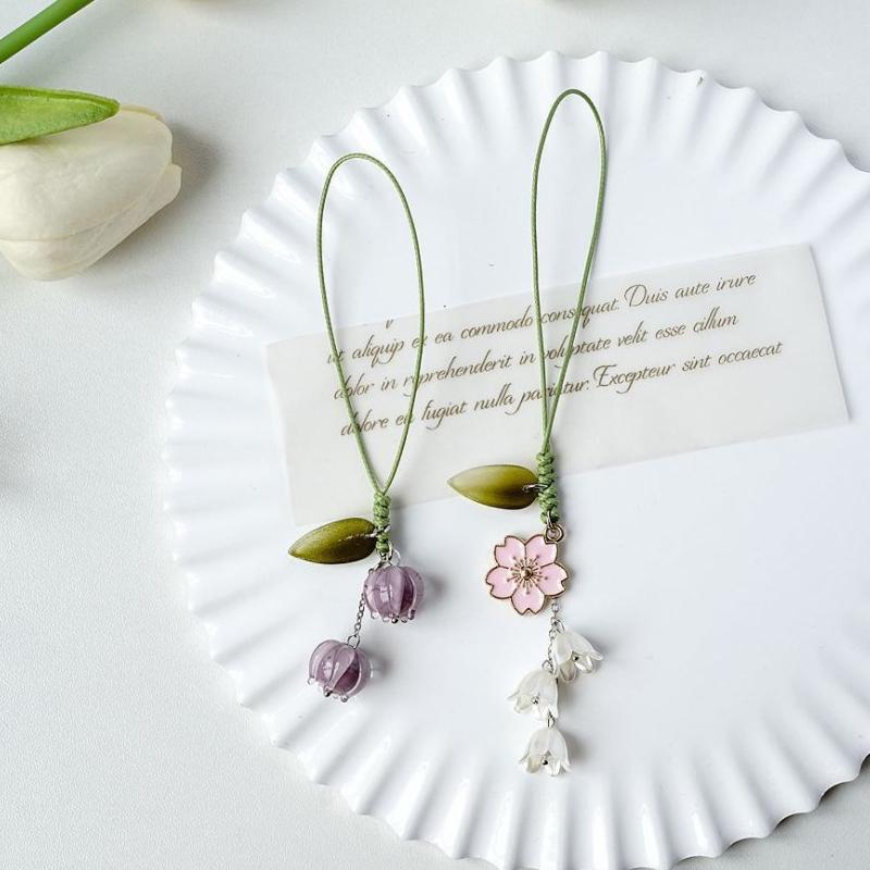 Flower Mobile Phone Straps Charm Cute For Phone Short Lanyard Hand Rope Kawaii Keychain Phone Strap Pendant