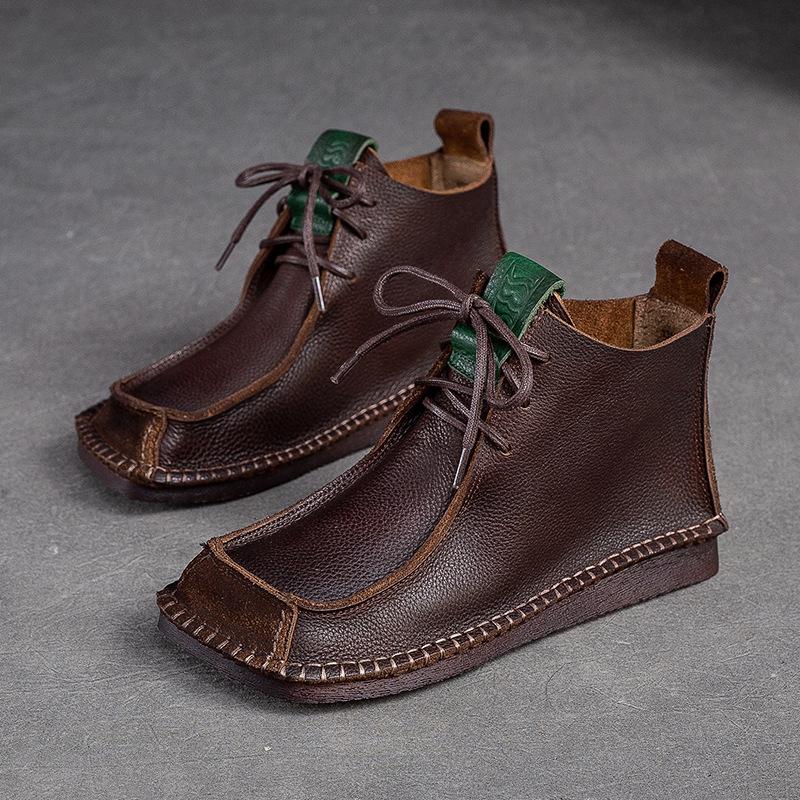 

Модные ботинки GKTINOO с квадратным носком на шнуровке на толстой подошве для женщин, платформа, ботильоны, натуральная кожа, осенние, роскошная строчка, повседневная обувь 5