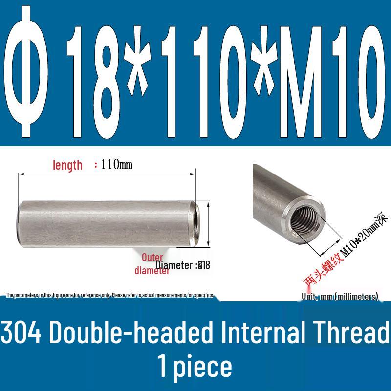 Stainless Steel 304 Double-Ended Threaded Cylindrical Guide Pin with Dual-End Holes