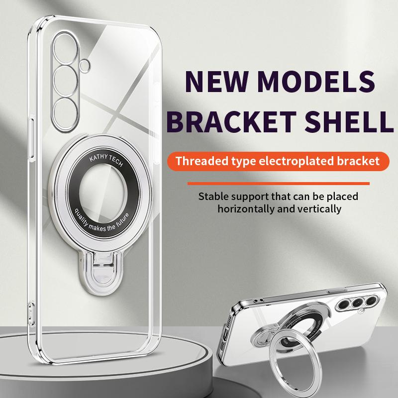 Luxury Transparent Plating Magnetic Bracket Case For Samsung A16 A06 A56 A26 A36 A55 A15 A35 A54 A24 A34 A14 A05S Stand Cover