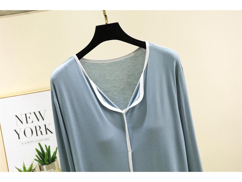 Modal Long-Sleeve Chest Pad Pajama Set for Women - Autumn/Winter Casual Two-Piece with Edging