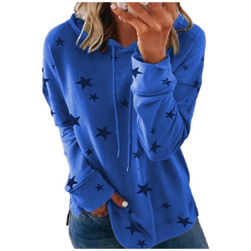 Women S Plus Size Loose Fit Star Print Hooded Sweatshirt