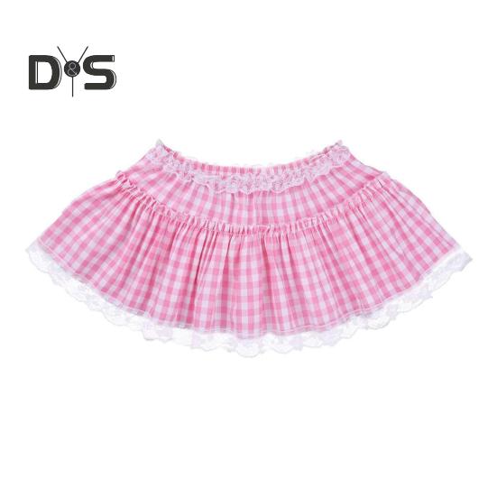 Miniskjørt Middels høyde Elastisk midje Rutete trykk Blondesøm Volang Kort skjørt A-linje Halloween Cosplay Rollespillskjørt