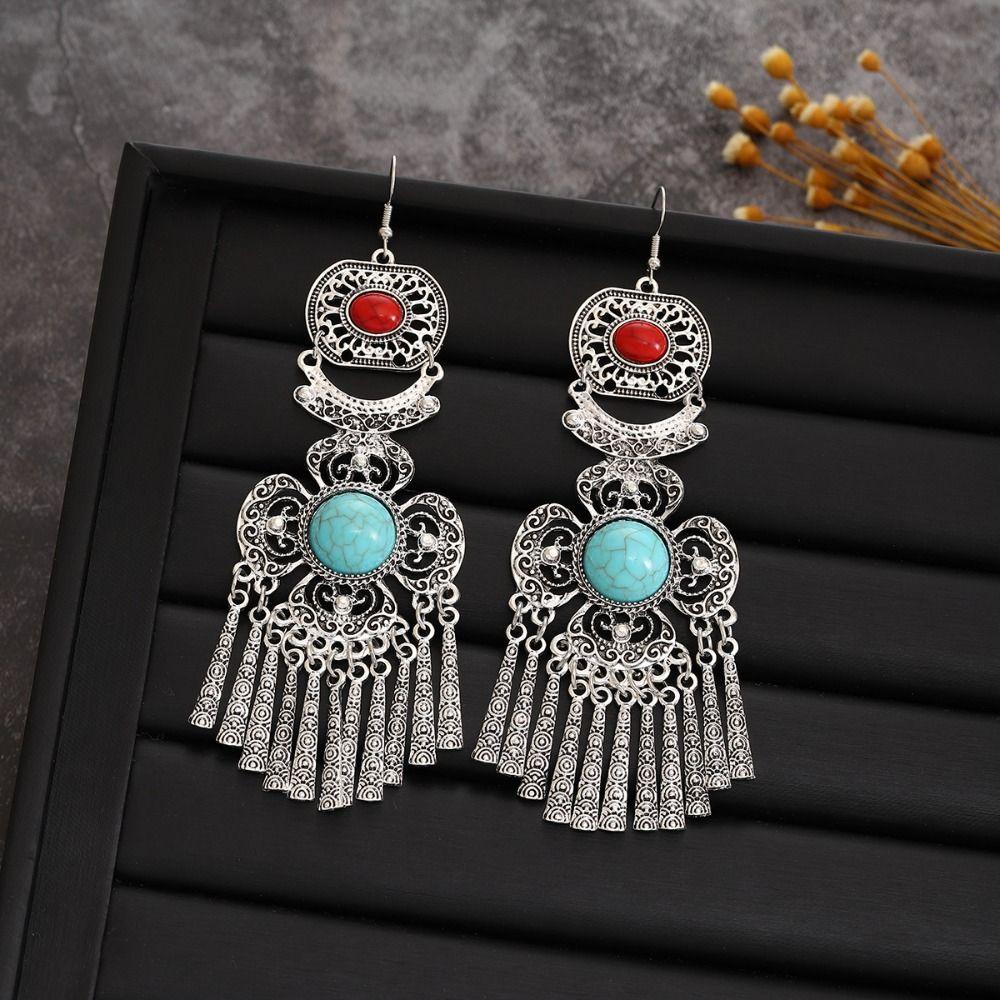 Thai Style Retro Tassel Earrings Zinc Zinc Alloy Ethnic Style Ear Studs Rhinestone Pearls Ear Drop  Banquet