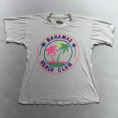 Vtg Bahama Islands Beach Club T-Shirt L Palm Trees Single Stitch Neon 90s