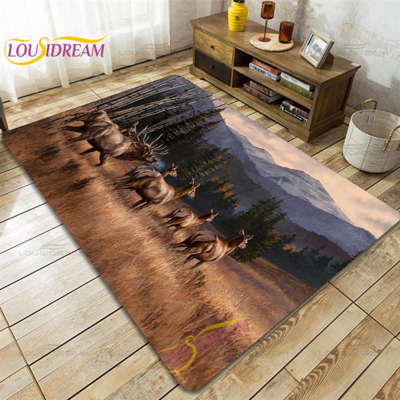 Wild Animals Deer Wildebeest Carpet for Living Room Bedroom Rug Kitchen Door Kids Unslip Floor Mats Birthday Gift Alfombra Rug