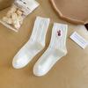 Female Spring and Autumn Solid Color Striped Bunny Embroidery Boneless Drum Pile Pile Socks