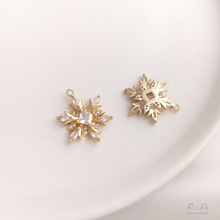 14K Gold-Plated Snowflake Pendant with Zircon for DIY Jewelry