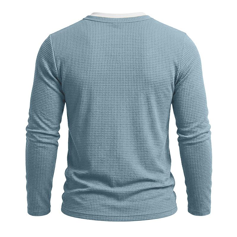 Herbst Winter Herren Fake Two-Piece Langarm Henley T-Shirt Waffel Casual Basisschicht T-Shirts Amerikanischer Stil Oberteile