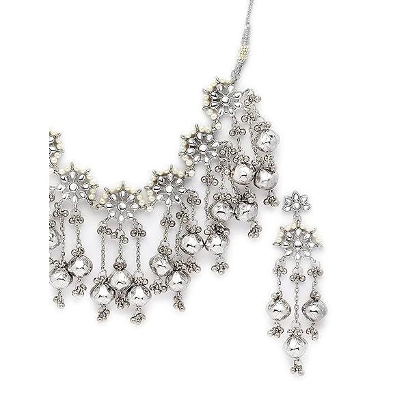 Комплект ожерелья-колье Kundan из окисленного серебра с дизайнерскими серебряными — фото 5