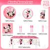 113pcs Min-nie Birthday Party Supplies, Min-nie Mouse Party Decorations Tableware Set - Mouse Plates and Napkins Cups Table Cloth etc