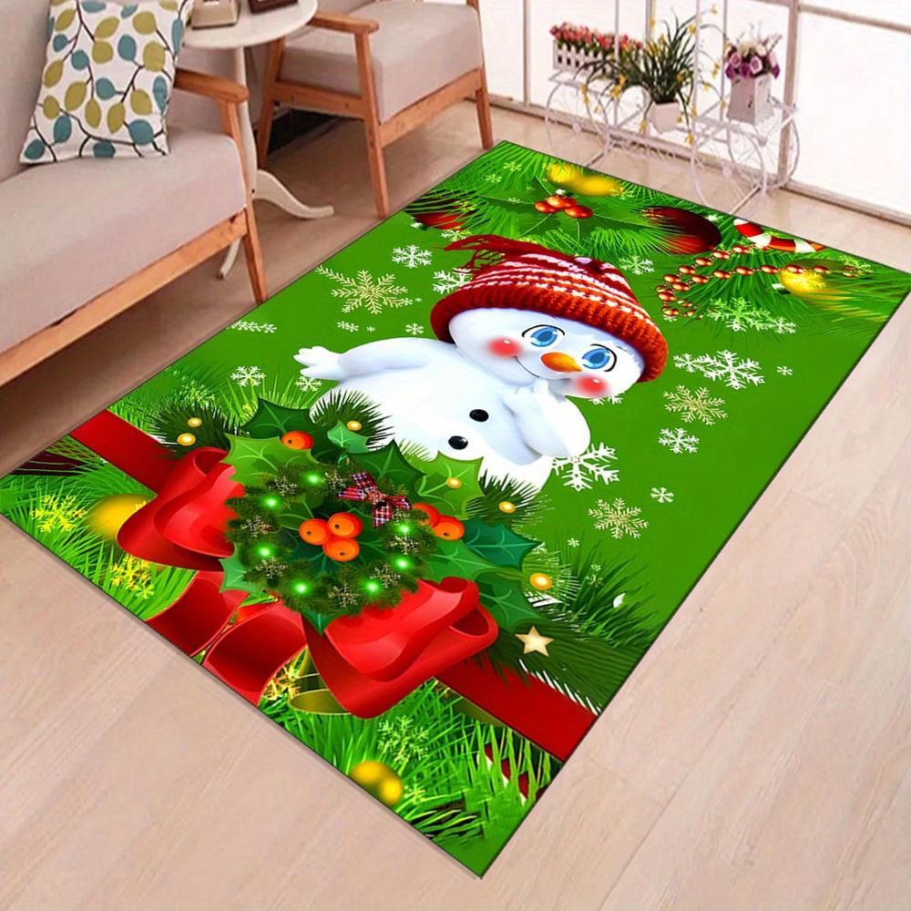 Extra-Large Polyester Area Rug with Adorable Snowman Design - Durable, Soft Crystal Velvet Carpet Mat for Living Room, Game Room