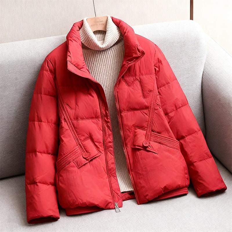 Winter new fashion temperament small short stand-up collar thickened white duck down thin warm jacket
