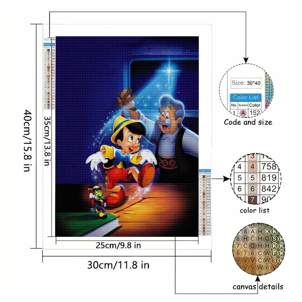 5D Diy Diamond Painting Pinocchio and His Grandfather Full Drill Rhinestones Mosaic Embroidery Handmade Products Home Decor Gift