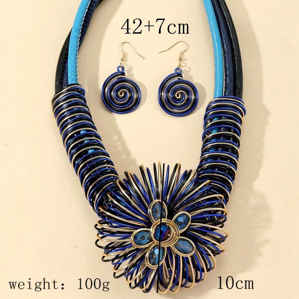 Modern Water Crystal Floral Jewelry Set With Alloy And Embossed Embedding For Spring Wear