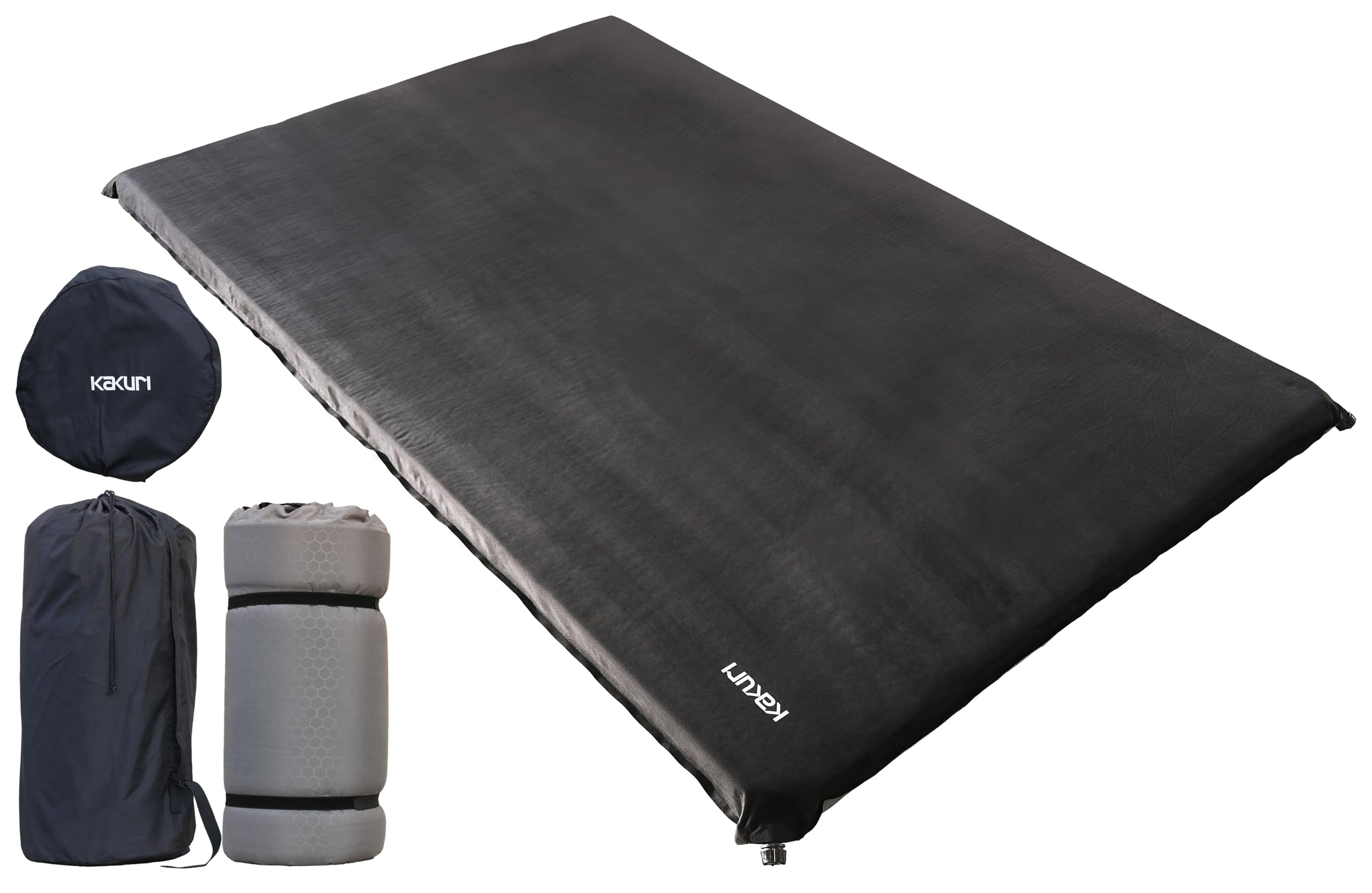 

KAKURI Надувной двухсторонний замшевый коврик 7 см для кемпинга и автомобиля автоматический Включает хранение Серый коврик, Текстура, Толстый, Кемпинг, Надувание, Компактный, серый