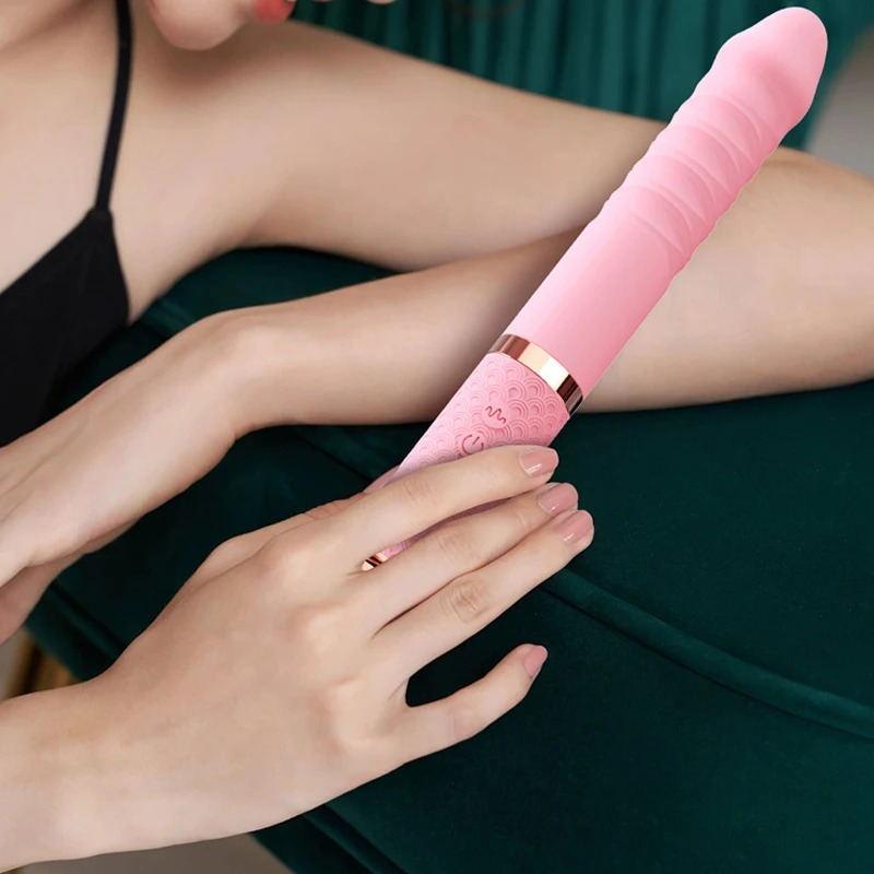 Teleskop-Dildo-Vibrator für Frauen, stoßender Penis, G-Punkt-Stimulation der Klitoris, realistischer Penis, Hand-Sexspielzeug