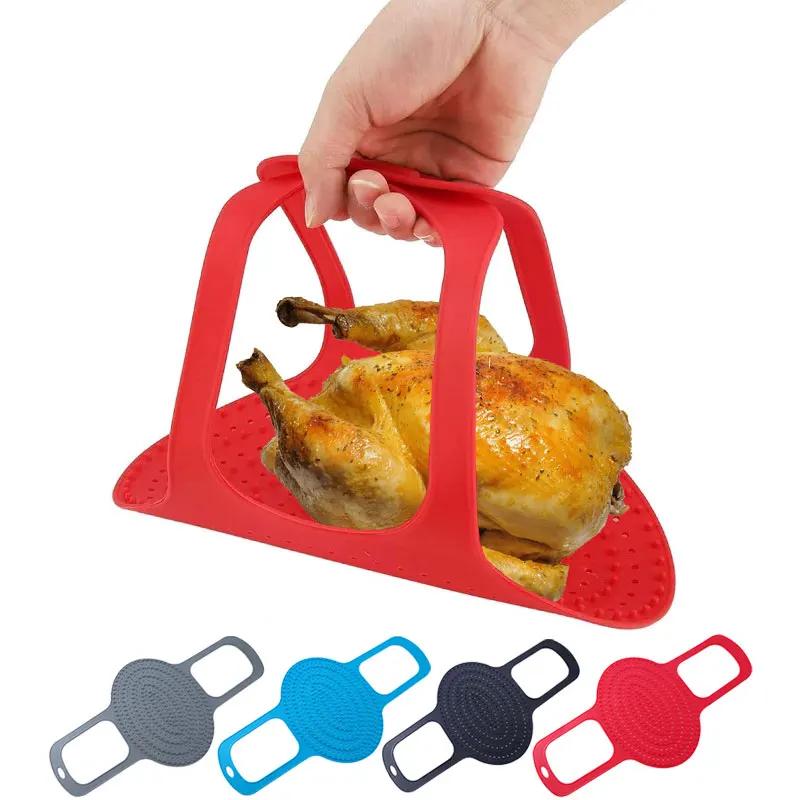Heat Resistant Turkey Lifter BBQ Chicken Basket Turkey Roasting Sling Silicone Oven Baking Mat Non-Stick Cooker Sling BBQ Tools