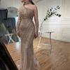 Export water green handmade beads single shoulder long sleeve fishtail host solo performance evening dress LA11011
