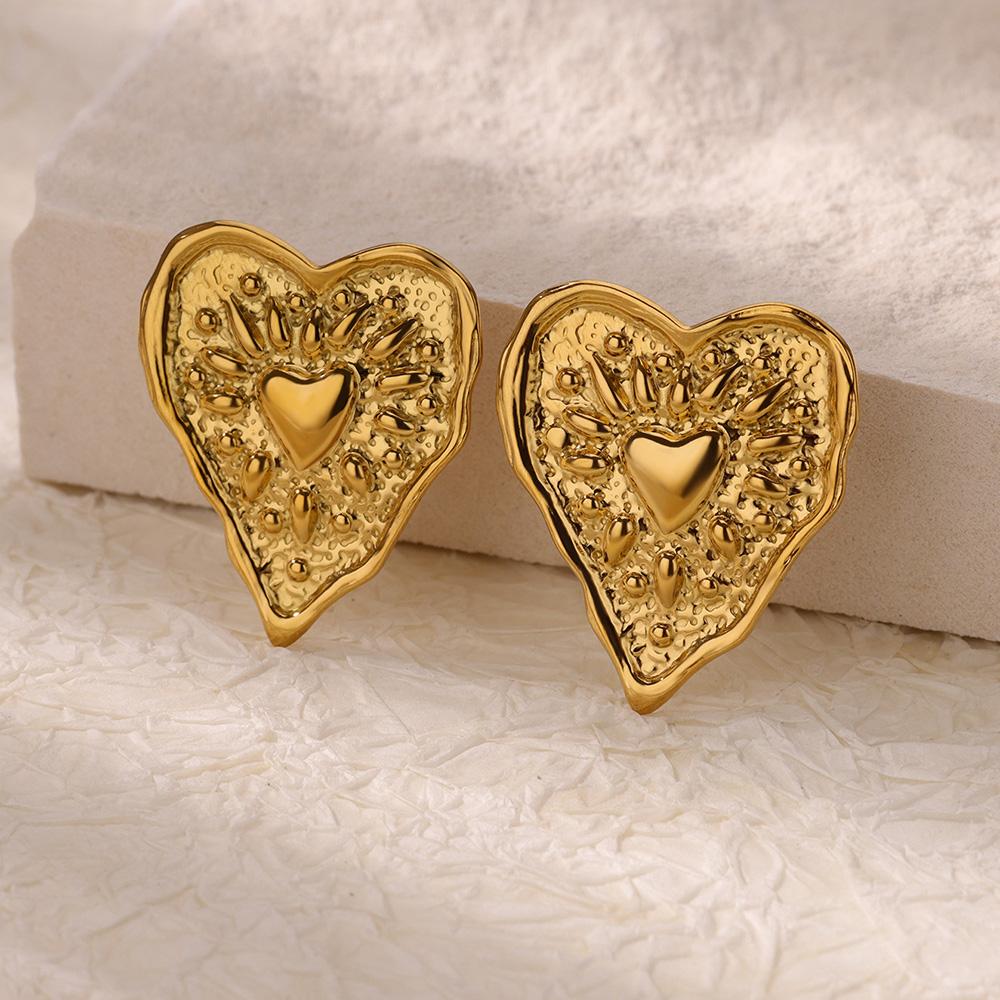 Stainless Steel Irregular Heart Texture Stud Earring for Women Gold Heart Wedding Aesthetic Earring Jewelry Accessories