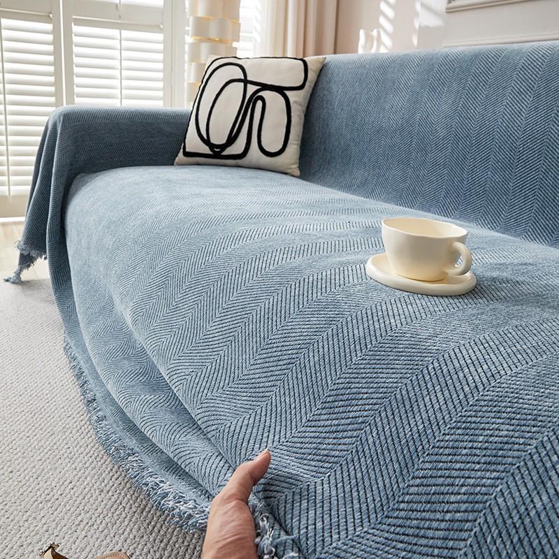 Solid Chenille Sofa Throw Cover Modern Minimalist Slipcover 3-Seater Cushion Protector